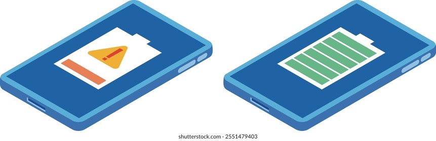 Illustration of a fully charged and empty charged smartphone