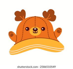 Illustration of a fun bear-themed bucket hat featuring small ears, paws, and a bright yellow brim, designed for playful kids' fashion.