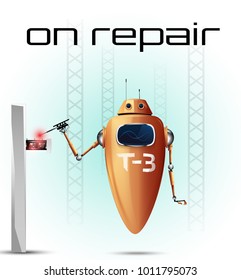 Illustration of fun robot that fixes something. Cartoon vector illustration