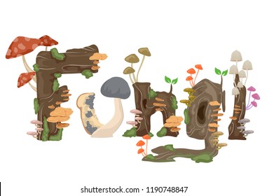 Illustration of Fungi Lettering with Mushrooms