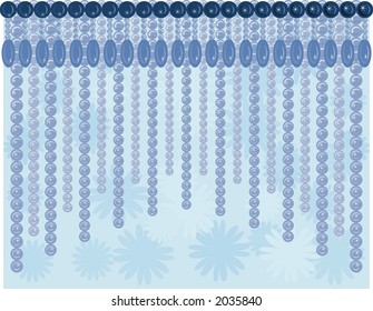 Illustration of funky retro flowers in a border with twisted pearls. File contains no gradients.