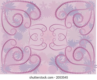 Illustration of funky retro flowers in a border with twisted pearls. File contains no gradients.