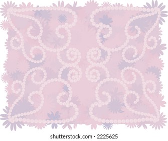 Illustration of funky retro flowers in a border with twisted pearls. File contains no gradients. The illustration is layered and easy to edit.
