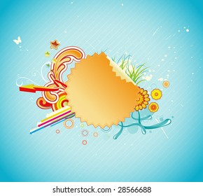 illustration of funky styled design frame made of Peeling sticker, floral elements and  arrows