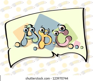 Illustration of funny abc letters on white notebook paper