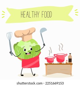Illustration with funny asparagus characters. Funny and healthy food. Vitamins, cute face food, ingredients, vegetarianism, vector cartoon, antioxidant.