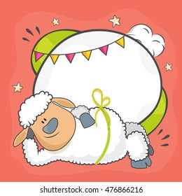 Illustration of a funny Baby Sheep for Muslim Community, Festival of Sacrifice, Eid-Al-Adha Mubarak.