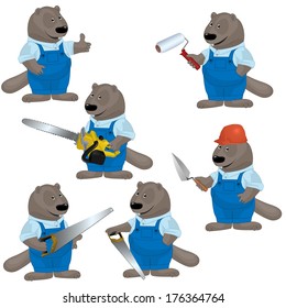 illustration of funny beaver as builders