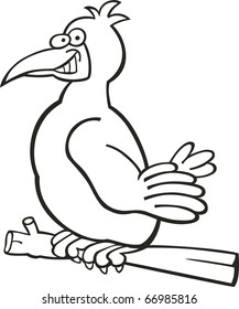Illustration of funny bird on branch for coloring book