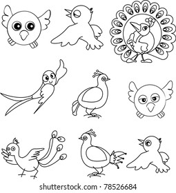 Illustration of funny birds ?you can color you like