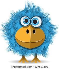 illustration, funny blue bird with big eyes