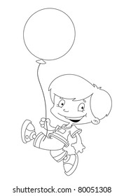 illustration of a funny boy with balloon outlined