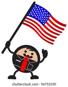 illustration of funny businessman character bring his nation flag