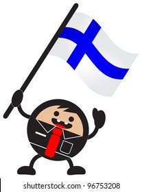 illustration of funny businessman character bring his nation flag