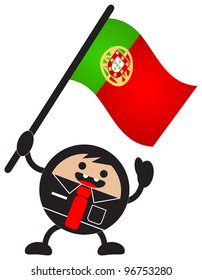 illustration of funny businessman character bring his nation flag