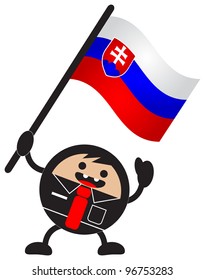 illustration of funny businessman character bring his nation flag