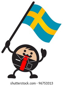 illustration of funny businessman character bring his nation flag