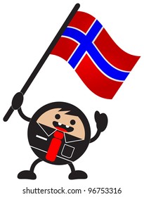illustration of funny businessman character bring his nation flag