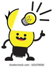 illustration of funny cartoon bulb lamp character