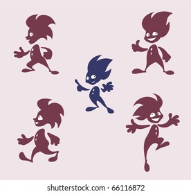 Illustration of funny cartoon character in black silhouette