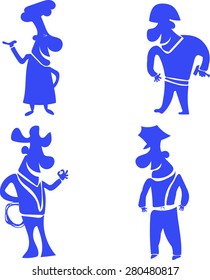 Illustration of funny cartoon character in monochrome silhouette