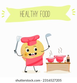 Illustration with funny cartoon characters berry, fruit, cheerful melon.   Funny and healthy food. Vitamins, cute face food, ingredients, vegetarian, vector cartoon, agriculture, raw, ripe.