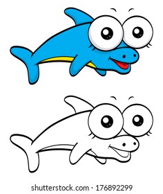 An illustration of a funny cartoon dolphin.