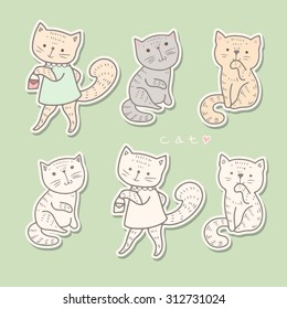 Illustration of funny cartoon kittens. Vector set. 