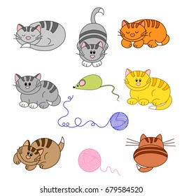 Illustration with funny cartoon kittens. Vector illustration with cats.