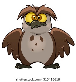 Illustration of funny cartoon owl isolated on white background.