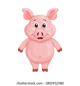 Illustration of a funny cartoon pig. On white background