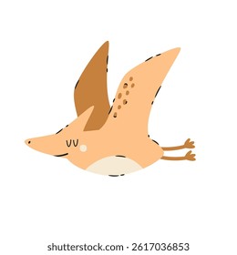 Illustration of funny cartoon pterodactyl dinosaur isolated on white background.