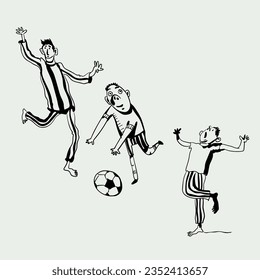 Illustration of funny cartoon soccer players