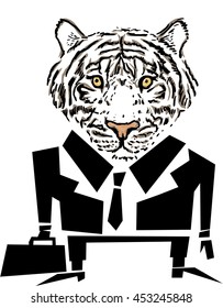 Illustration of funny cartoon tiger in a business suit