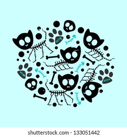 Illustration with funny cat skeletons