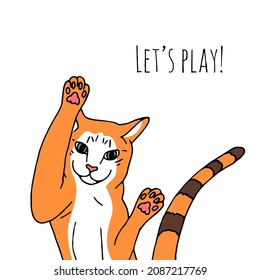 Ilustración de gato gracioso y un texto Vamos a jugar.
