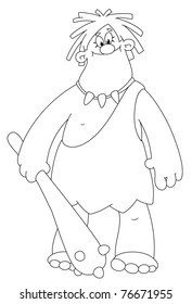 illustration of a funny caveman outlined
