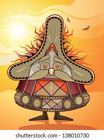 Illustration of a funny character in a desert sun