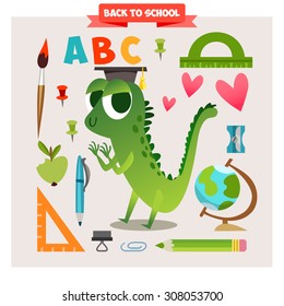 Illustration with funny characters. Children's alphabet. Kids colorful vegetable and animals in vector. 