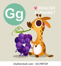 Illustration with funny characters. Children's alphabet. Kids colorful vegetable and animals in vector. 