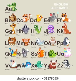 Illustration with funny characters. Children's alphabet. 