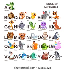 Illustration with funny characters. Children's alphabet. 