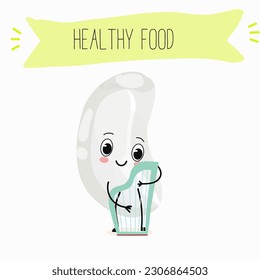 Illustration with funny characters of red and white beans. Funny and healthy food. Vitamins, cute face food, ingredients, vegetarian, vector cartoons, farming, raw materials.