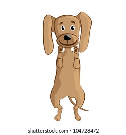 illustration of a funny cheerful dog, standing, doing tricks. isolated in white background.