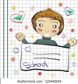 Illustration of funny child on notebook page
