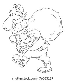 Illustration of a funny christmas Santa outlined