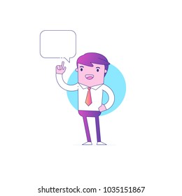 Illustration with funny clerk. Vector illustration on business and office employees of flat outline style. A series of business people