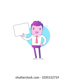 Illustration with funny clerk. Vector illustration on business and office employees of flat outline style. A series of business people