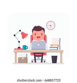 Illustration with funny clerk. Vector illustration on business and office employees. Business people