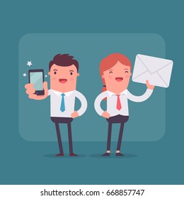 Illustration with funny clerk. Vector illustration on business and office employees. Business people